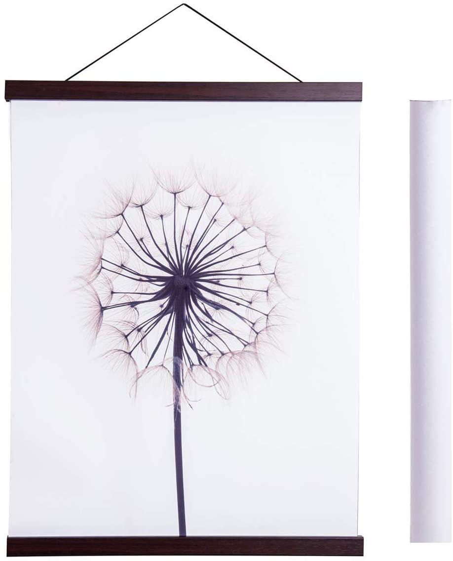 Artmag Magnetic Poster Hanger Frame, 21x28 21x36 21x16 Light Wood Wooden Magnet Canvas Artwork Print Dowel Poster Hangers Frames Hanging Kit (Walnut, 21")