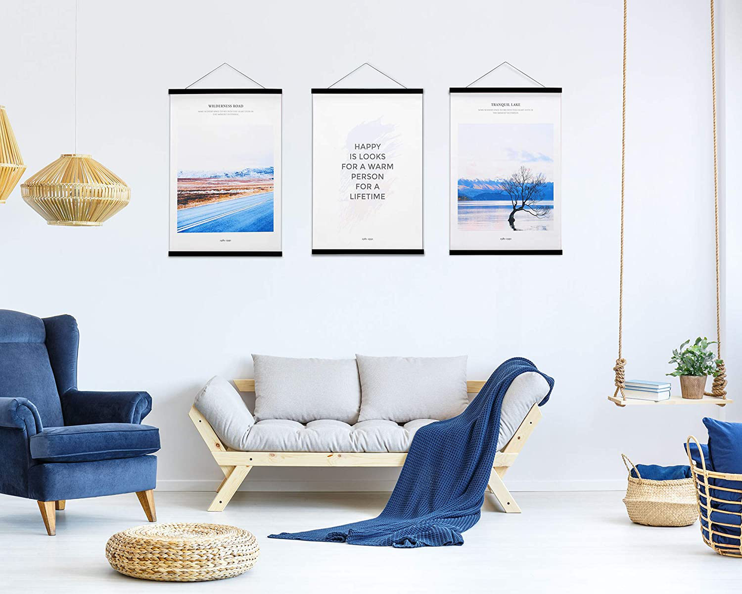 Wood Magnetic Poster Frame Hanger, 20x20 20x24 20x28 20x30 Black Magnet Poster Hanger for Posters, Prints, Photos, Pictures, Maps, Scrolls, and Canvas Artwork (Black, 20")
