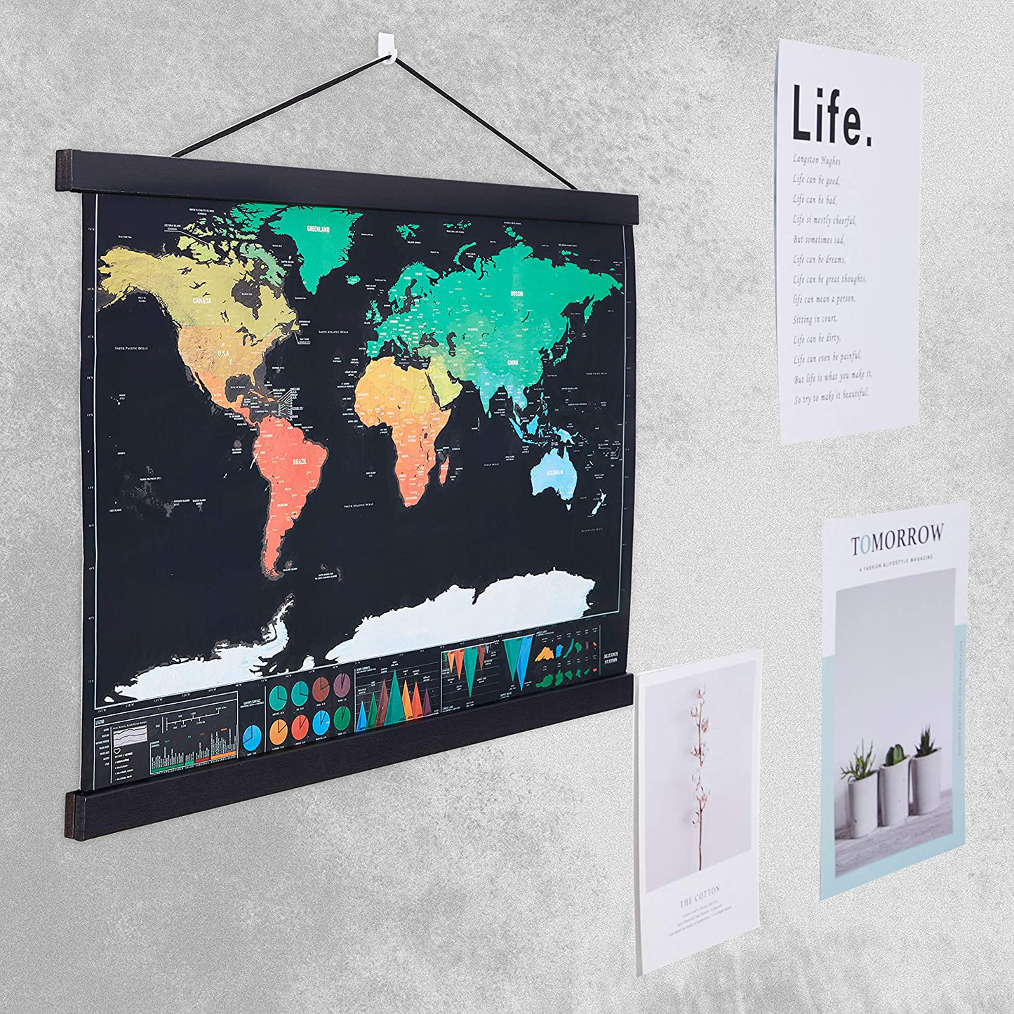 Benjia Magnetic Poster Hanger, 21x21 21x15 21x27 Poster Frame Wood Wooden Magnet Print Posters Dowel Scroll Hanger Hangers Hanging Kit for Walls Map Canvas Artwork (Grey, 21")