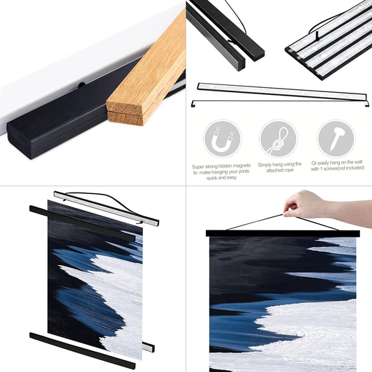 Ywlake Magnetic Poster Hanger, 8x10 8x20 8x11 Poster Frame Wood Wooden Magnet Print Posters Dowel Scroll Hanger Hangers Hanging Kit for Walls Map Canvas Artwork (Black, 8")