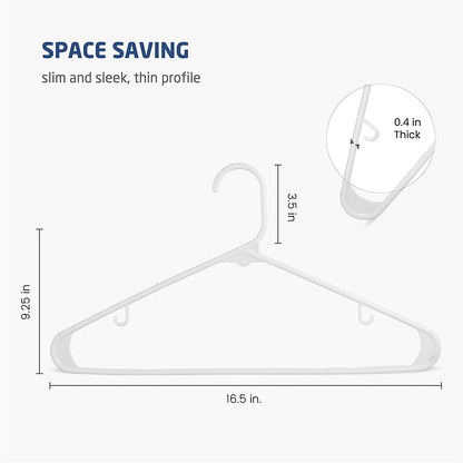 White Standard Plastic Hangers (50 Pack) Durable Tubular Shirt Hanger Ideal for Laundry & Everyday Use, Slim & Space Saving, Heavy Duty Clothes Hanger for Coats, Pants, Dress, Etc. Hangs up to 5.5 lbs