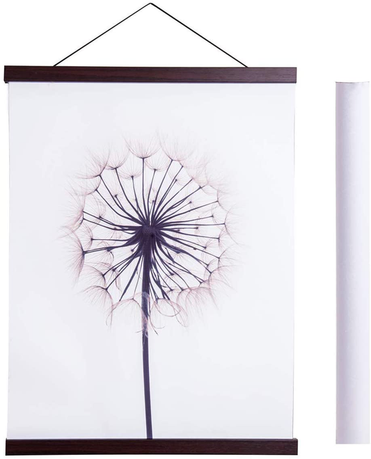 Artmag Magnetic Poster Hanger Frame, 21x28 21x36 21x16 Light Wood Wooden Magnet Canvas Artwork Print Dowel Poster Hangers Frames Hanging Kit (Walnut, 21")